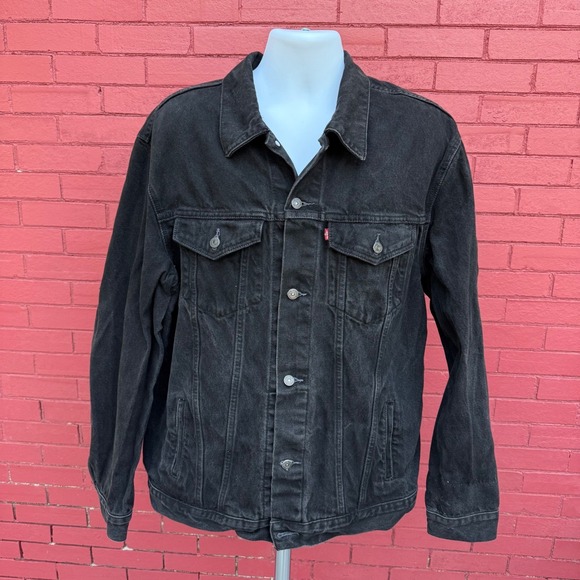 Vintage Levi Strauss Co Black Denim‎ Trucker Jacket Mens Size XL Made in Mexico